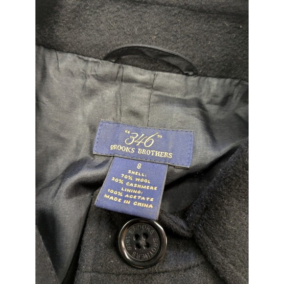 Brooks Brothers 346 Women's Wool Cashmere Belted Black Pea Coat Pockets Size 8 - Picture 8 of 15